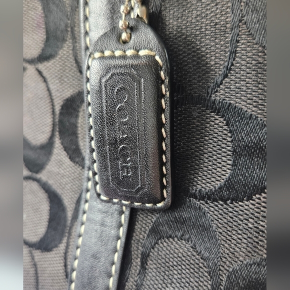 Coach Black Signature C Leather Detail Silver Hardware Mini Tote Bag 6043 - Picture 6 of 9